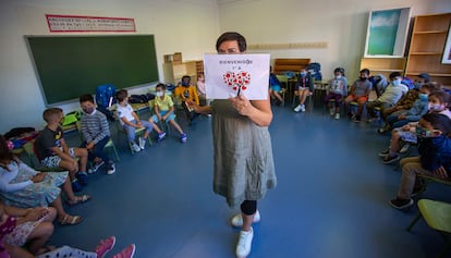 El aula de Milan en el colegio Paderborn, en Pamplona, en el primer día de clase.