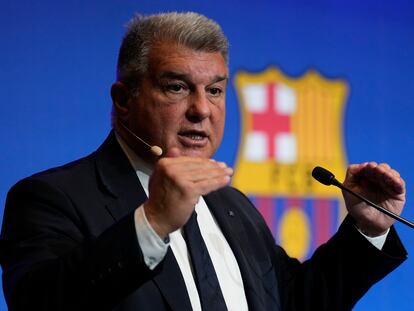 Joan Laporta, durante una rueda de prensa.