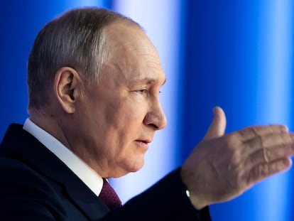 El presidente ruso, Vladimir Putin, en un momento de su discurso a la nación de este martes en Moscú.