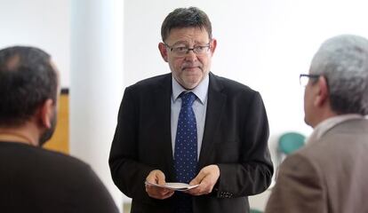 Ximo Puig, ayer, en la sede del PSPV-PSOE, tras su comparecencia ante los periodistas.