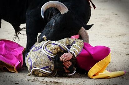 El novillero Juan Luis Ambel, Posada de Maravillas, ante el cuarto de la tarde en Las Ventas.