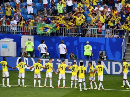 Colombia celebra el gol del triunfo de Yerry Mina. 