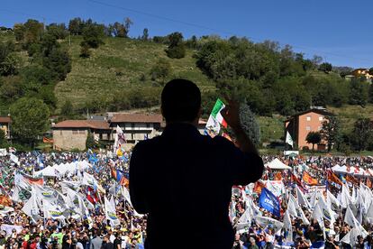 Matteo Salvini, líder de la Liga, durante la fiesta del partido en Pontida (Lombardía).