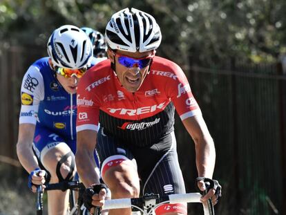 Contador durante la etapa de ayer.