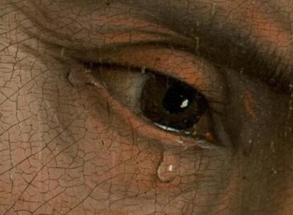 En el recuadro, las lágrimas del apóstol San Juan, segundo por la izquierda en el lienzo.