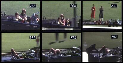 Seis fotogramas do assassinato do ex-presidente dos EUA John Kennedy, filmado por Abraham Zapruder, em 22 de novembro de 1963.