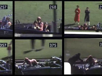 Seis fotogramas do assassinato do ex-presidente dos EUA John Kennedy, filmado por Abraham Zapruder, em 22 de novembro de 1963.