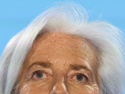 La presidenta del Banco Central Europeo (BCE), Christine Lagarde, durante la rueda de prensa tras la reunión de enero del Consejo de Gobierno del BCE en Fráncfort, este jueves.