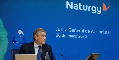 El presidente de Naturgy, Francisco Reynés, en la primera junta de accionistas telemática.