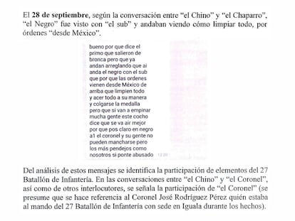 Uno de los mensajes que detalla el informe de la Comisión presidencial para el caso Ayotzinapa.