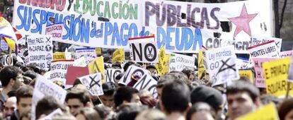 Los estudiantes durante la manifestación de este jueves.