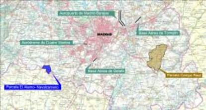 En la parcela azul es donde la Comunidad de Madrid tiene previsto levantar el nuevo aeródromo de El Álamo.