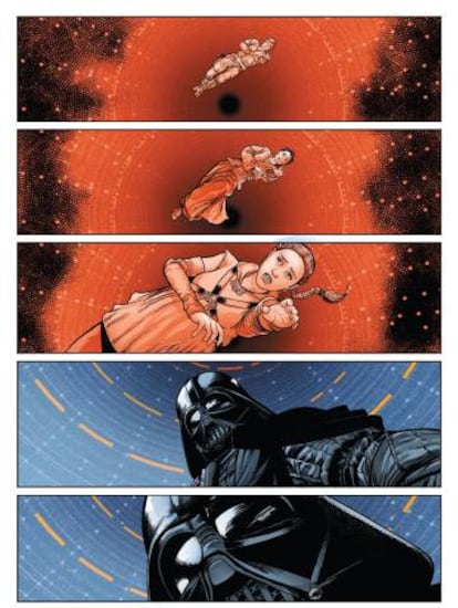 La mejor página de 'Star Wars: Darth Vader' funde la caída de Luke al abismo de 'El imperio contraataca' con la de Padme.