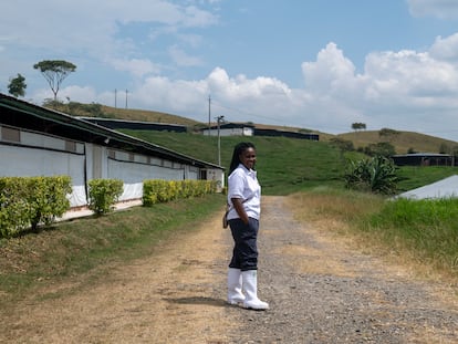 Una representante de la ARDECAN en una granja en Buenos Aires (Colombia), el 14 de diciembre de 2023.