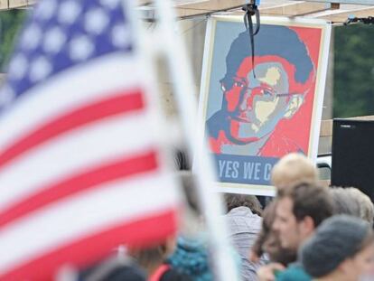 Manifestaci&oacute;n en apoyo de Snowden, el 4 de julio en Berl&iacute;n.