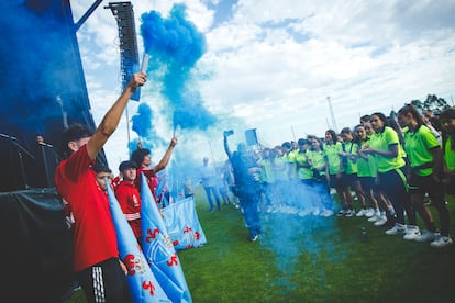 Presentación de As Celtas, los equipos femeninos del Celta, el pasado jueves en la ciudad deportiva de A Madroa (Vigo).