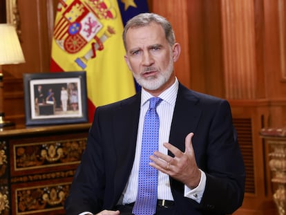 El rey Felipe VI, durante su discurso de Navidad, emitido este domingo.