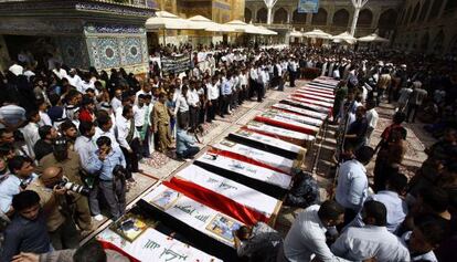 Funeral el martes en Bagdad de policías muertos en un atentado del EI.