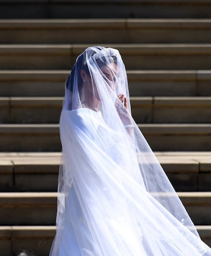 Meghan Markle, em sua chegada à capela de Windsor.