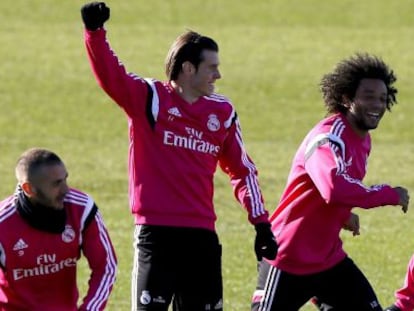 Gareth Bale en un entrenamiento en Valdebebas