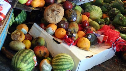 Alimentos derrochados en el suelo.