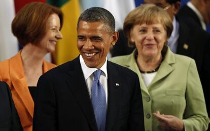El presidente de Estados Unidos, Barack Obama, la canciller de Alemania, Angela Merkel (a la derecha), y la primera ministra de Australia, Julia Gallard