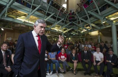 El ex primer ministro del Reino Unido Gordon Brown, en un acto sobre el referéndum sobre el 'Brexit'.