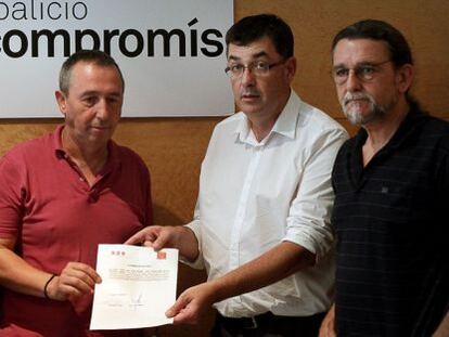 Jordi Vicedo, Joan Baldov&iacute;, Enric Morera y Joan Ponce, ayer en las Cortes Valencianas.