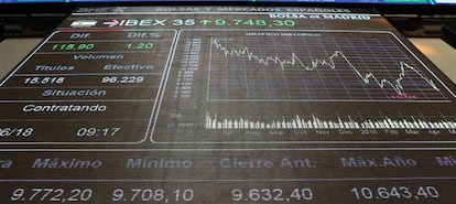 Panel con el principal indicador de la Bolsa española, el IBEX 35