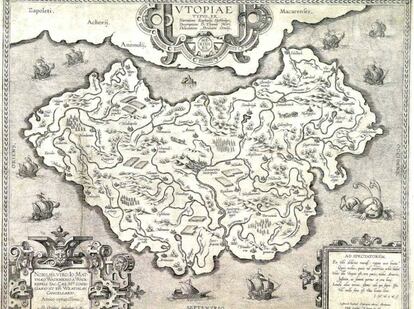 Mapa de l’illa Utopia, d’Abraham Ortelius, Anvers, 1596.