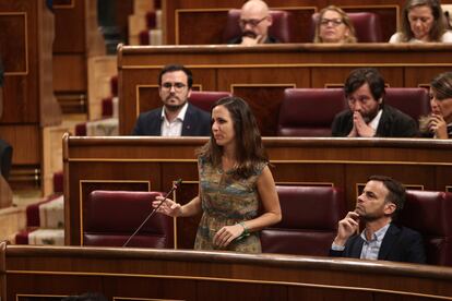 Ione Belarra, entonces portavoz parlamentaria de Unidas Podemos, interviene en el Congreso en 2019.