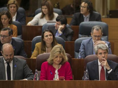 Angel Garrido, presidente en funciones de la Comunidad de Madrid en la Asamblea de Madrid esta mañana.