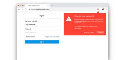 Así nos avisa la extensión de que nuestra contraseña ya no es segura