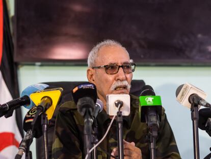 El líder del Frente Polisario, Brahim Gali, este sábado durante la rueda de prensa.