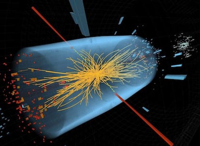 Colisi&oacute;n entre protones en un experimento del Laboratorio Europeo de F&iacute;sica de Part&iacute;culas en busca del bos&oacute;n de Higgs.