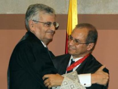 Eduardo Torres Dulce, fiscal general del Estado, a la izquierda, con el fiscal superior de Cataluña, Martín Rodríguez Sol.