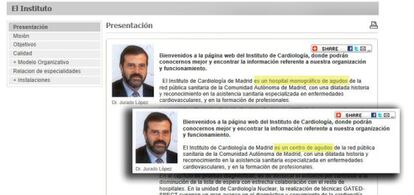 Capturas de pantalla de la web de Sanidad con la versi&oacute;n original (arriba) y la modificada.