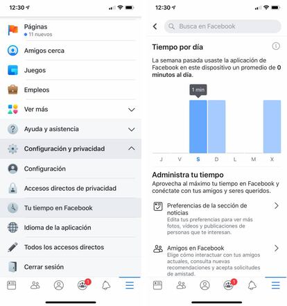 Cómo consultar el tiempo de uso de Facebook.