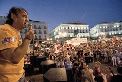 Manifestación ayer en Sol contra los recortes sociales.