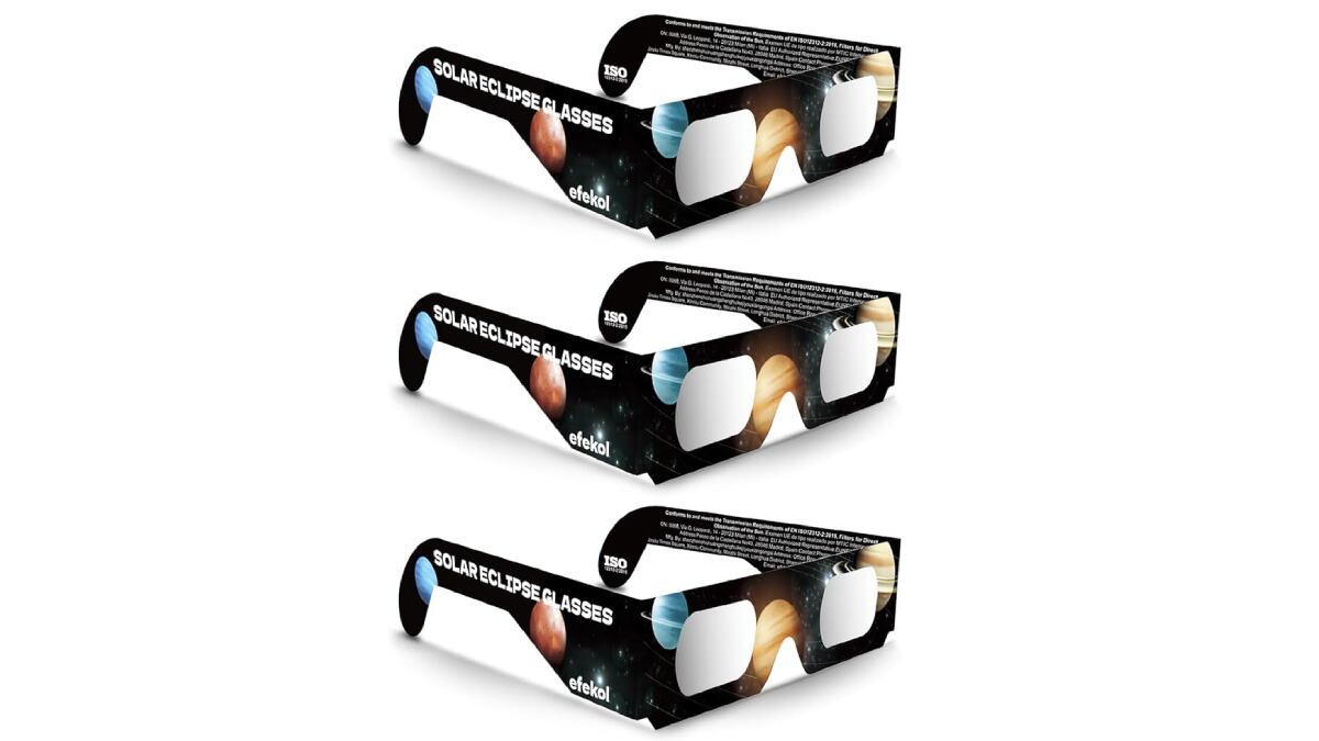 Savings 'pack' of three approved solar eclipse glasses.