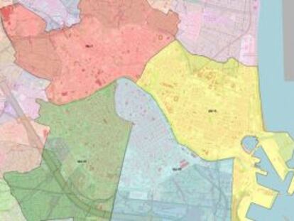 Mapa de las nuevas zonas escolares de Valencia.