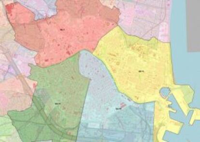 Mapa de las nuevas zonas escolares de Valencia.