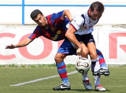 Pedro, en Premi&agrave;, el d&iacute;a de su debut con el Bar&ccedil;a B de Guardiola.