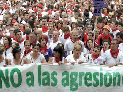 A protest against sexual assault at San Fermín 2016.