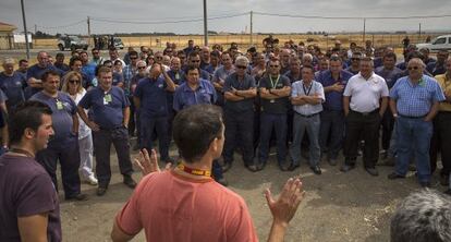 Concentraci&oacute;n de los trabajadores de la base de Mor&oacute;n, en septiembre.