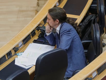 El líder de Podemos, Pablo Iglesias, en el Senado.