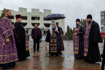 El patriarca de la Iglesia Ortodoxa Ucrania-Patriarcado de Kiev, Filaret, el sábado en Bodorianka.
