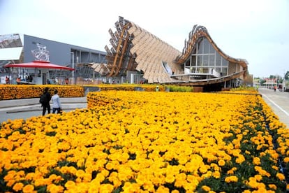 Pabell&oacute;n de China en la Expo de Mil&aacute;n, unos d&iacute;as antes de su inauguraci&oacute;n.