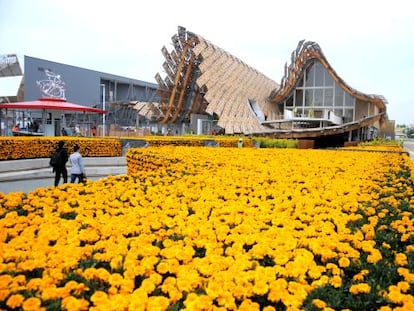 Pabell&oacute;n de China en la Expo de Mil&aacute;n, unos d&iacute;as antes de su inauguraci&oacute;n.