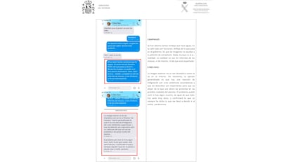 Página del informe de la Guardia Civil sobre el 'caso Tsunami' que recoge la conversación entre Puigdemont y Campmajó.